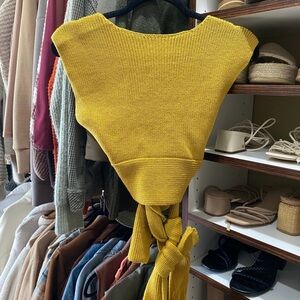 Free People Mustard Yellow Sweater with Tie Detail